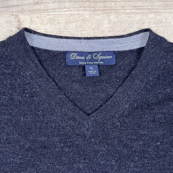 Davis & Squire Extra Fine Merino Wool V-Neck Gray Sweater Size XL - Picture 5 of 5